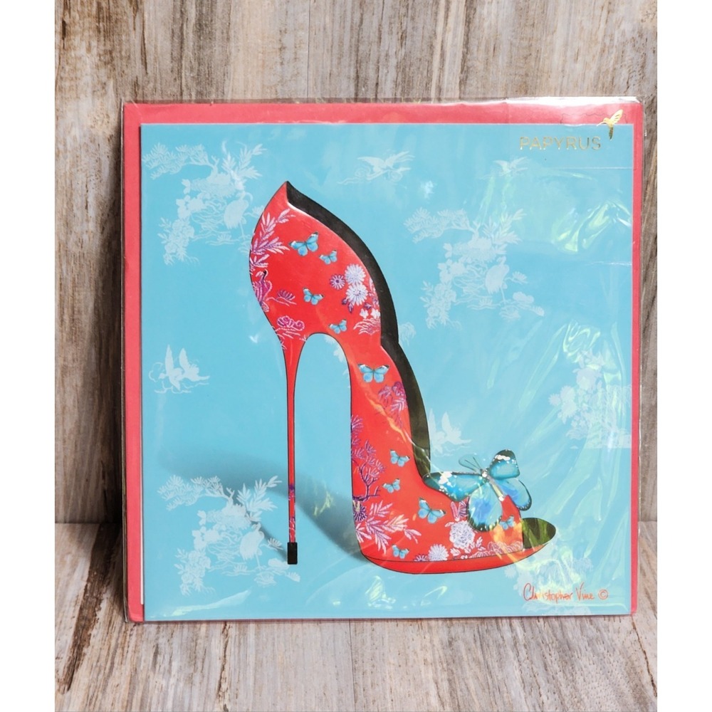 Papyrus Christopher‎ Vine Embossed Beaded Butterfly High Heel Blank Card